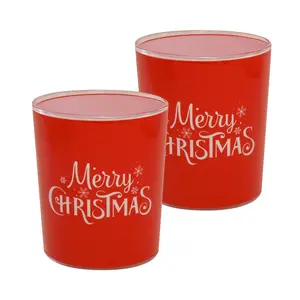 LumaBase LED Glass Candles, Merry Christmas- Set of 2