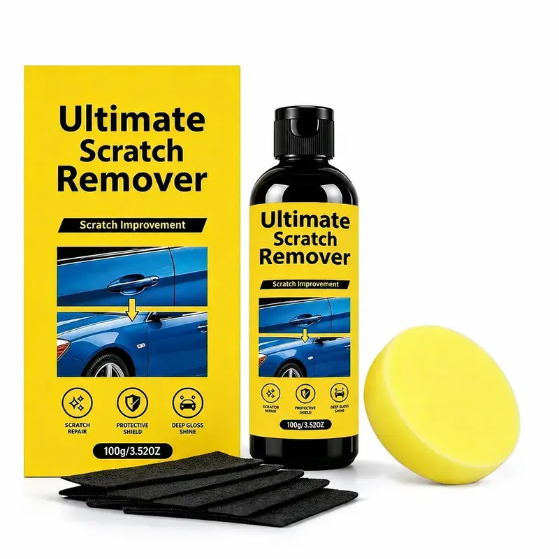 Car Scratch Remover Kit-100g,High Gloss,Professional Polishing Compound for Light Scratches, Swirl Marks, Scuffs and Paint Imperfections, Works on All Car Colors, Includes 1 Sponge and 5 Polishing Cloths, Auto Detailing