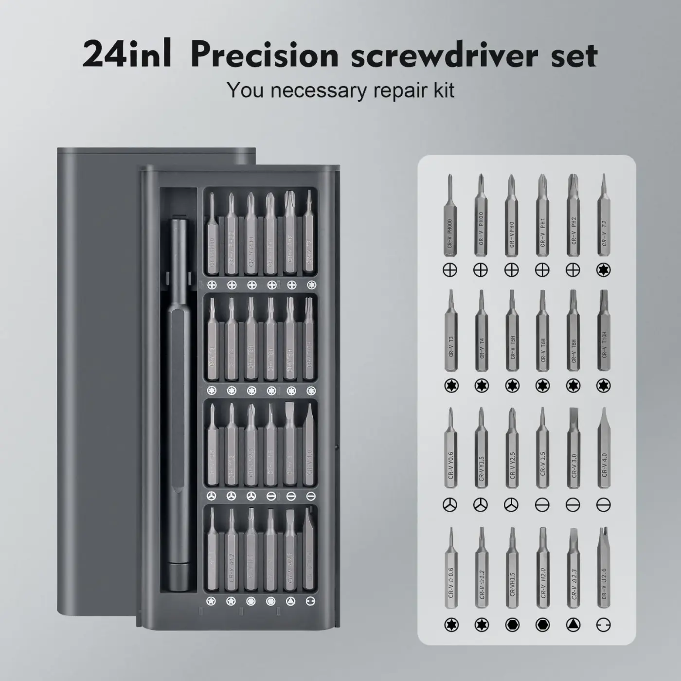 24-in-1 Mini Precision Screwdriver Kit with Magnetic Torx Bits, Compact Electronics Repair Tool Set for MacBook, Watches, Eyeglasses, Ring Doorbells and Small Devices, Gift for Men