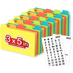 3x5 Plastic Index Card Dividers, Heavyweight Poly Index Card Guides A-Z for Flash Cards and Recipe Cards, with Alphabetical/Blank Stickers, Pack of 25