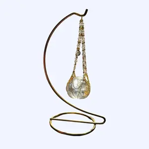 Rainbow Clear Quartz Sphere with Net Crystal Holder – Cat on Moon Charm Display Pouch – Interchangeable Crystal Ball Stand