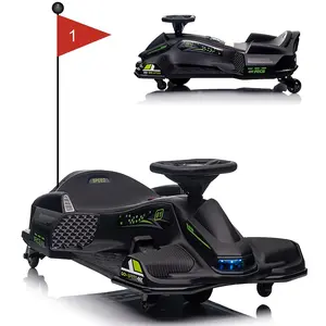 GARVEE 12V Electric Ride-On Drift Car with High/Low Variable Speed, 5 Wheels, Built-in Music, Front and Tail LED Lights, and Low-Power Alarm in Black