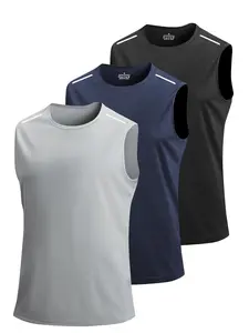 Men's Solid Color Sleeveless Top, Regular Fit Sporty Round Neck Top for Gym Workout Running, Casual Comfy Breathable Men's Top for All Seasons, Sleeveless Sports Vest