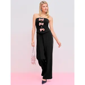 Cider [size 2-10] Strapless Solid Bowknot Pocket Jumpsuit