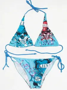 Vintage Y2K Blue Bikini Set – All-Over Print Swimwear For Women