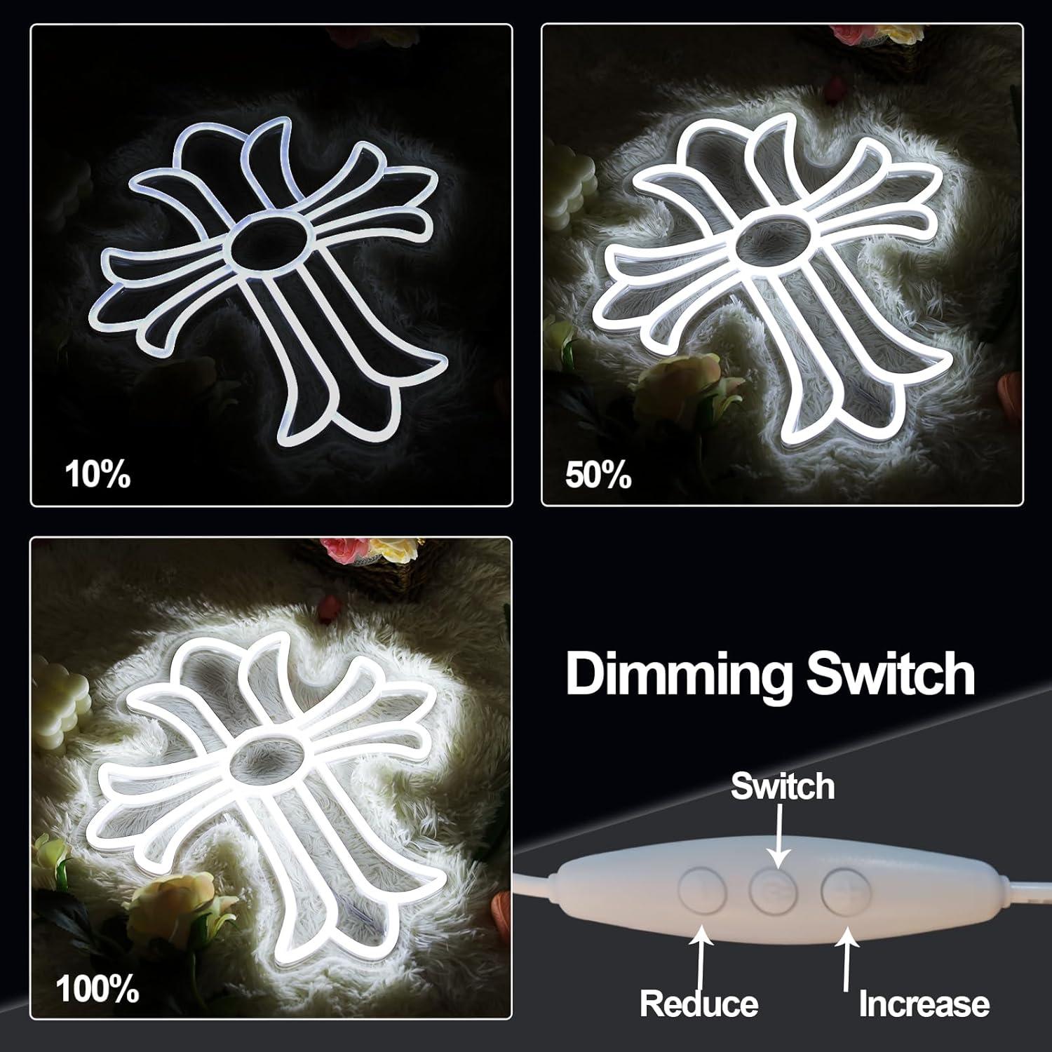 Chrome Hearts Style Cross Neon Sign -Crucifix Decor White LED Wall Decor, Gothic Luxury Inspired Light for Bedroom, Man Cave & Aesthetic Room (12.6"x9.9")