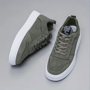 TOP H Men's Olive Green Casual Lace-Up Sneakers HG84092 - Round Toe, Breathable Fabric Lining, Durable PVC Outsole, All-Season Closed Training Shoes