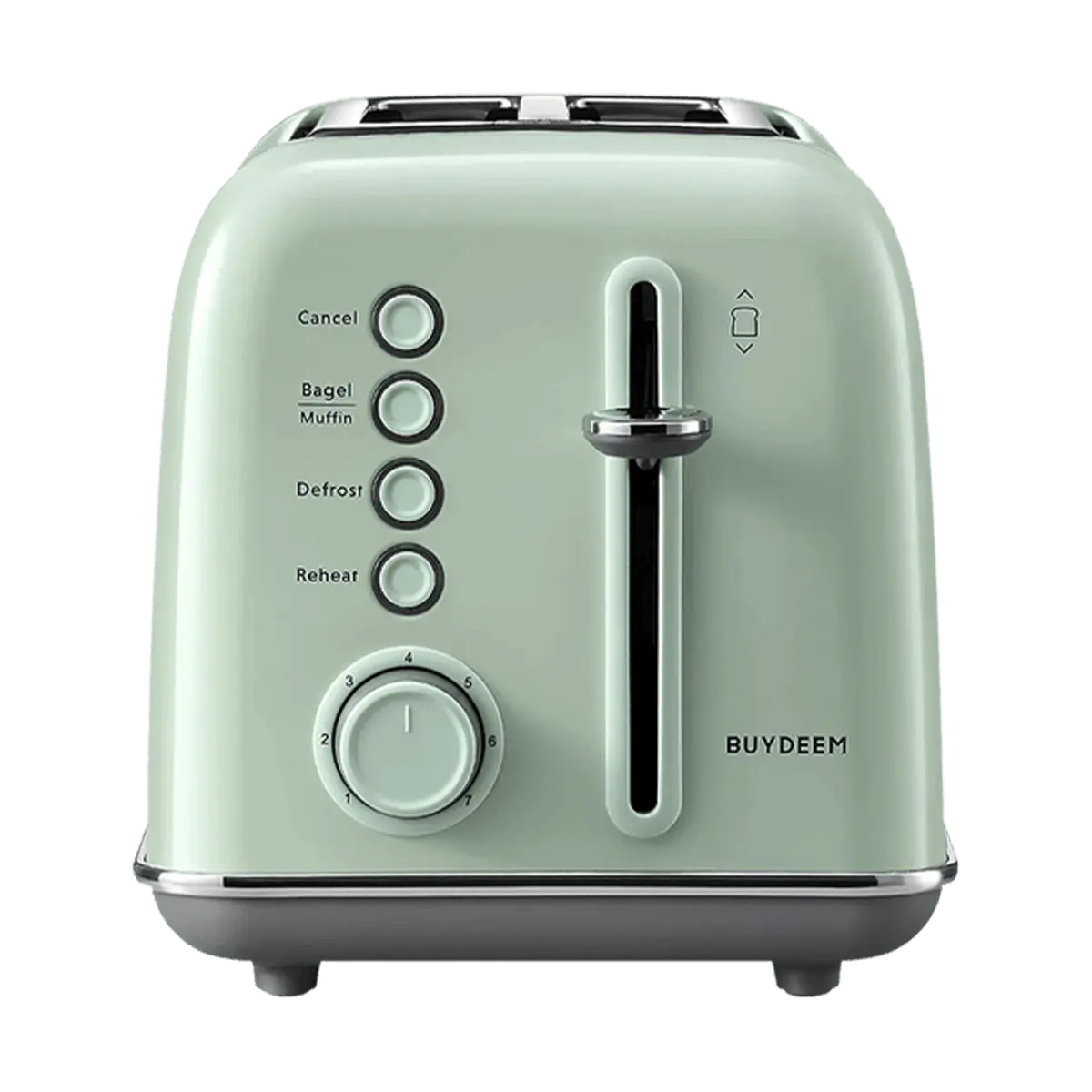 BUYDEEM 2-Slice Toaster Oven, Stainless Steel Retro Toaster for Bagels, Waffles, Pastries, 6 Browning Settings, Compact Breakfast Machine, Light Fir Green DT620