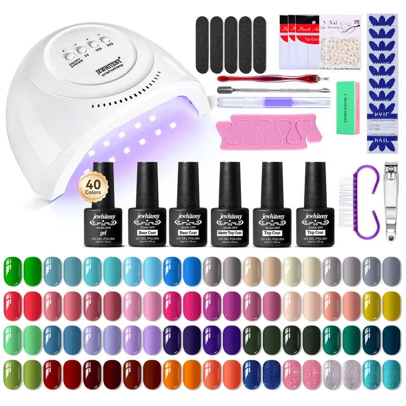 JEWHITENY 43PCS Gel Nail Polish Kit with U V Light 120W LED Nail Lamp 40 Colors Gel Nail Polish Set Manicure Tools All-In-One Nail Gel Kit,familyfun