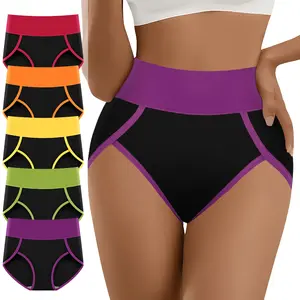 Morelect 5 Pcs High Waisted Cotton Panties for Women Tummy Control, Stylish Color Blocking Design Briefs, Soft & Breathable Everyday Underwear, All Season Comfy Fitted Undies