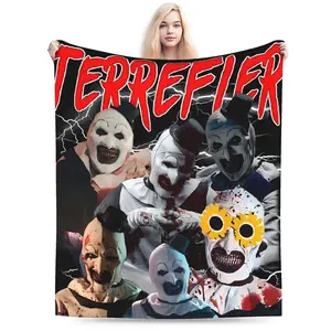 Horror clown theme printed plush blanket, multifunctional gift, home decoration, suitable for office, sofa, travel, four seasons comfort