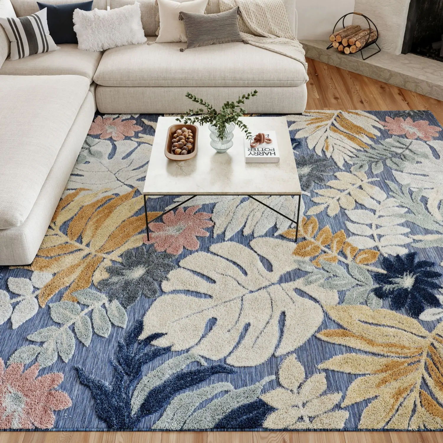 Nourison Suncoast Tropical High-Low Flatweave Decorative Rug, Indoor/Outdoor Weather-Resistant Island Plant-Themed Tropical Area Rug with Leaf Motif, Easy-Cleaning Island Escape Vibe, Island Area Rugs