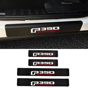 4pcs Car Door Sill Protector Carbon Fiber Texture Stickers Pickup Truck Door Sill Decoration Decal Compatible with Ford F350 Super Duty F-350 Super Duty
