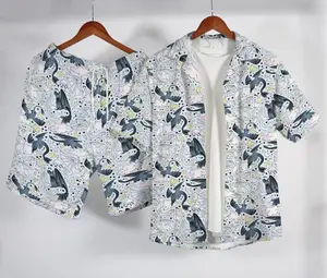 Cute Baby Dragon Cloud Star Hawaiian Shirt Shorts Set Men Women Dreamy Fantasy Dragon Print 2PC Loose Casual Aloha Beach Summer Vacation Matching Outfit Gift