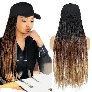 MO Baseball Cap Wig 28 Inch Box Braids Hair Extensions With Hat Ombre Color Synthetic Hair Cap Wig With Long Braiding Hair For Women