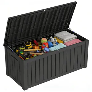120 Gal Outdoor Storage Bench Box, Large Black Patio Furniture Accessory, Garden Tool & Indoor Cushion Organizer