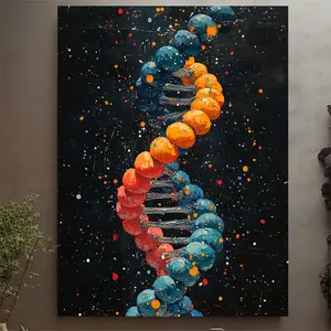 1Pc Chromosome Canvas Printing-Vibrant DNA Mural with Colorful DNA Symbols, Science Theme Decoration for Laboratory Or Biology Teacher Gifts, Framed Wooden Canvas, chemistry Poster | Colorful DNA Art | Framed Canvas Art, DNA Art Works