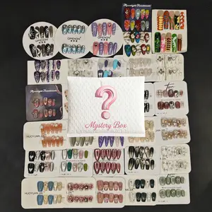 Press on Nails Handmade 3D Floral Random Styles Glitter Shimmer Reusable Acrylic Fake Nails Almond Coffin Square Wedding Party Gift Women Girls