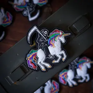 Grim Reaper Unicorn PVC Morale Patch | Funny Waterproof Hook & Loop Rubber Patch | Tactical Backpack Patch