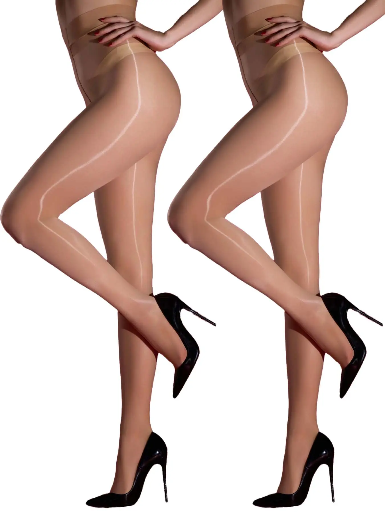 Women's Ultra-Glossy Shimmer Tights, High-Waisted Control Top Pantyhose, Sheer Lightweight Silky Knit Hosiery for Work & Gowns - 2 & 6 Packs Casual Fit Elegance Fabric Womenswear Breathable Compression Evening