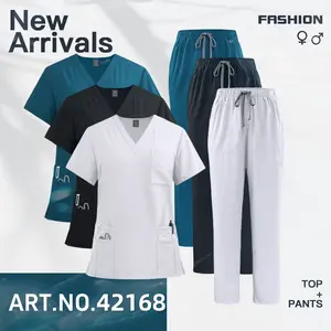 Two-Piece Solid Color Scrub Set - Short Sleeve with Pockets, Casual Wear for All Seasons Micro Elastic Polyester Fabric, Drawstring Pants -Health Care Uniform Nurse Waiter Role Play Costume Props for Women