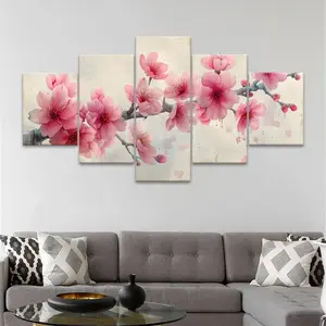 Cherry Blossom Pattern Canvas Painting, 5 Counts/set Modern Art Wall Decor, Wall Art for Home Living Room Bedroom Office, Wall Art Decoration, Ornaments