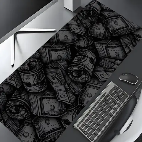 Money Pattern Desk Mat, Large Gaming Mouse Pad, Aesthetic Desktop Protection Pad, Non-Slip Home Office Work Mat, Suitable for Laptop & Desktop Computer Games, Desktop Accessory, Office Desk Accessories, Mouse Pads for Desk