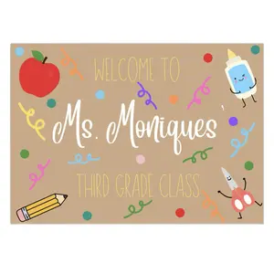 Hand Painted Banners for Any Occasion Personalized Welcome to Ms Moniques Third Grade Class Design with Apple Pencil and Glue Bottle Graphics