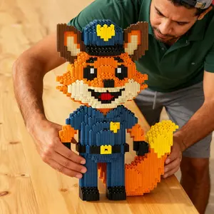 Fox Officer 3D Puzzle Building Blocks Decoration, Bookshelf Home Office Cabinet Decor, Party Living Room TV Stand Display Gift
