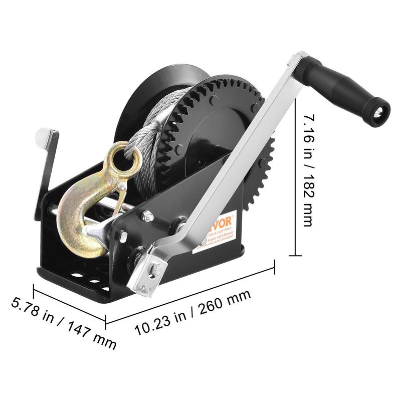 VEVOR Hand Winch, 3500 lbs Pulling Capacity, Boat Trailer Winch Heavy Duty Rope Crank with 33 ft Steel Wire Cable and Two-Way Ratchet, Manual Operated Hand Crank Winch for Trailer, Boat or ATV Towing
