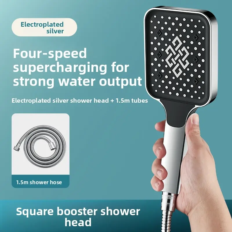 Electroplated silver showerhead + 1.5m pipe