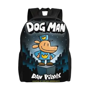 Cartoon Dog man 17 Inch Backpack Dogman books series Laptop Daypack Aesthetic Dogman Carry On Backpack for Travel College Hiking Women Men for festivals, birthdays, parties gifts