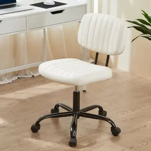Small Office Computer Desk Chair with Wheels and Lumbar Support, Comfy Cute Armlees PU Leather Vanity Rolling Swuvel Task Chair No Arm for Adult, Student