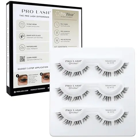 Pro Lash No. 12 ProWear/SoftWear Professionally Styled Lash Clusters - Easiest to Apply Eyelash Cluster - 7-10 Day Eyelashes - Waterproof Lashes Clusters - 3 Sets - Volume Luxe XL No. 12 - Black