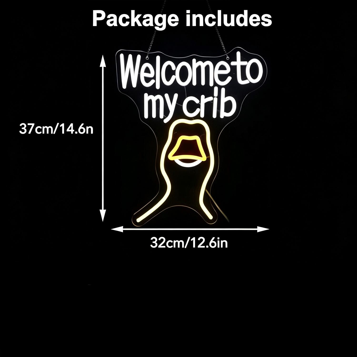 Welcome to My Crib Neon Sign, Baby Shower LED Sign, USB Powered Brightness Adjustable Control for Bedroom Wedding Birthday Party Room Decoration Gift (12.6 * 14.6 inches)