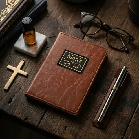 [TikTokShopBackToSchool]Men’s Compact Scripture Devotional Journal - Premium LuxLeather Cover, 365 Entries Guided Devotionals, 1-Minute Guides, Spiritual Growth Support, Busy Dads Office Stationery Notebook, Ideal Gift for Father’s Day,sohochic
