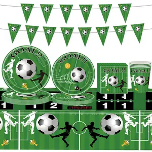 World Cup Soccer Theme Birthday Party Supplies, Disposable Tablecloth Bunting Banner, Complete Tableware Kit, Football Fan Decoration