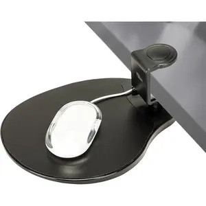 Clamp-on mouse platform, clip-on mouse pad, 360° rotating easy slide-out tray, fits desks up to 1.5" thick, space-saving for home office (black)