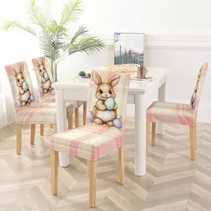 Pink grid Easter egg rabbit print chair cover, simple decoration and beautiful appearance, Dining Chair Slipcover