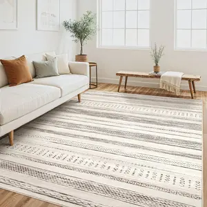 Area Rug Living Room Rugs - 5x7 Washable Large Soft Boho Moroccan Bohemian Farmhouse Rug Indoor Carpet for Bedroom Dining Table Home Office - Brown Beige