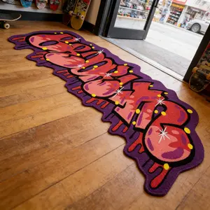 American Style Letter Graffiti Carpet, Cool Living Room Bedroom Rug, Fashionable Luxurious Non-Slip Plush Mat, Easy to Clean