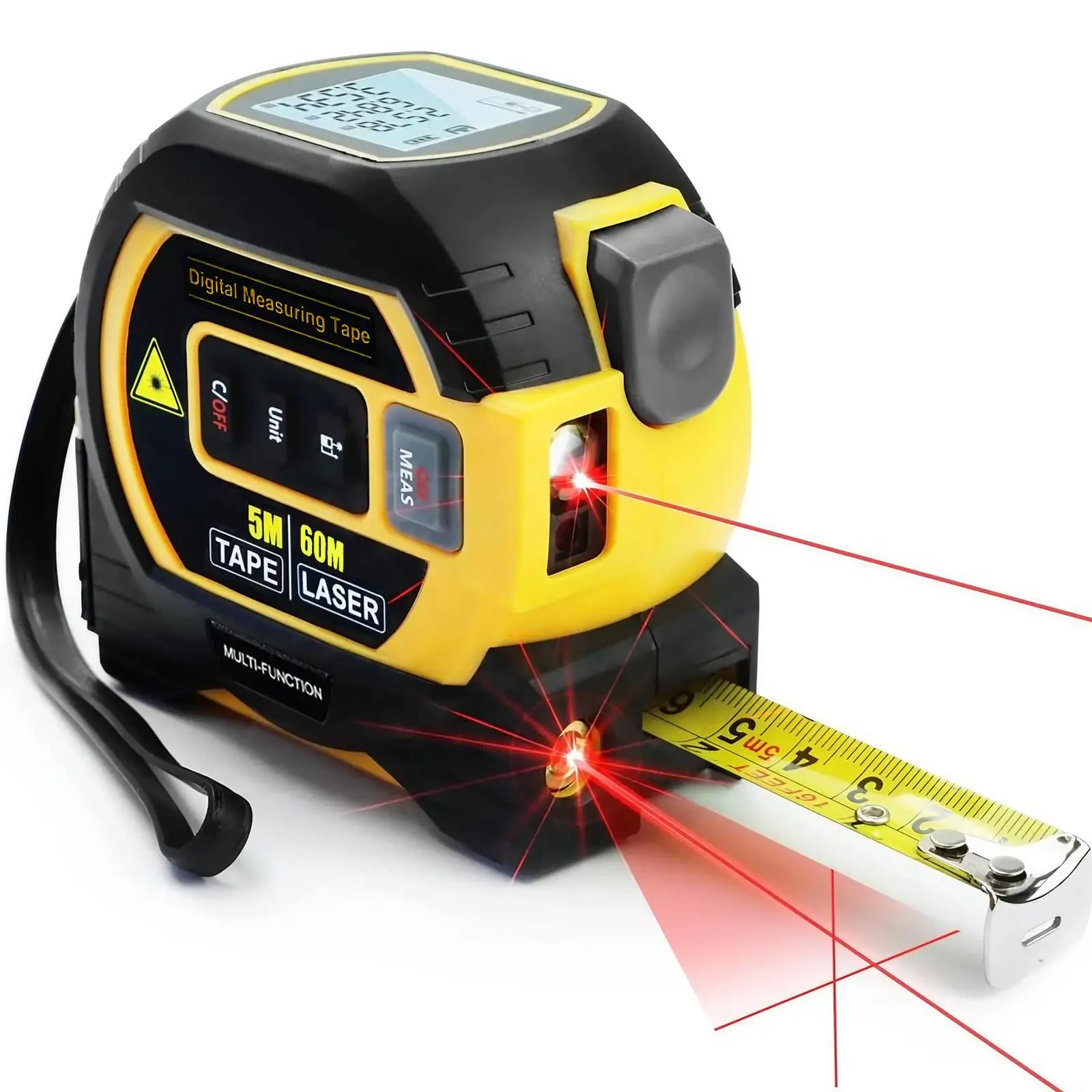 3-in-1 Digital Laser Tape Measure, 40m/60m Laser Distance Measuring Tape with LCD Display & Self Locking Device, Accurate Measurement Tool for Area/Vo