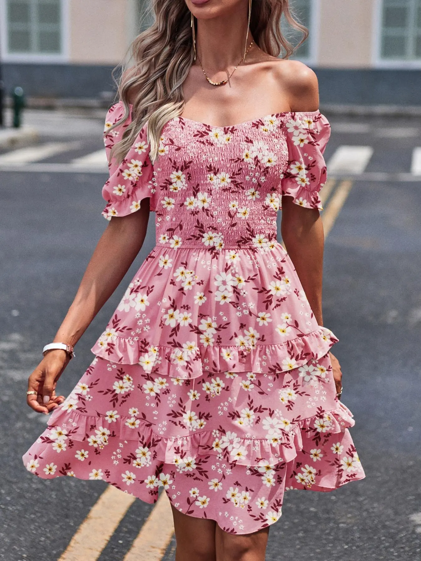 Women's Ditsy Floral Print Off Shoulder A Line Dress, Boho Style Bohemian Puff Sleeve Shirred Ruffle Dress, Ladies Summer Dress for Beach Vacation Holiday Casual Wear - TikTok Shop Women's Ditsy Floral Print Off Shoulder A Line Dress, Boho Style Bohemian Puff Sleeve Shirred Ruffle Dress, Ladies Summer Dress for Beach Vacation Holiday Casual Wear - TikTok Shop