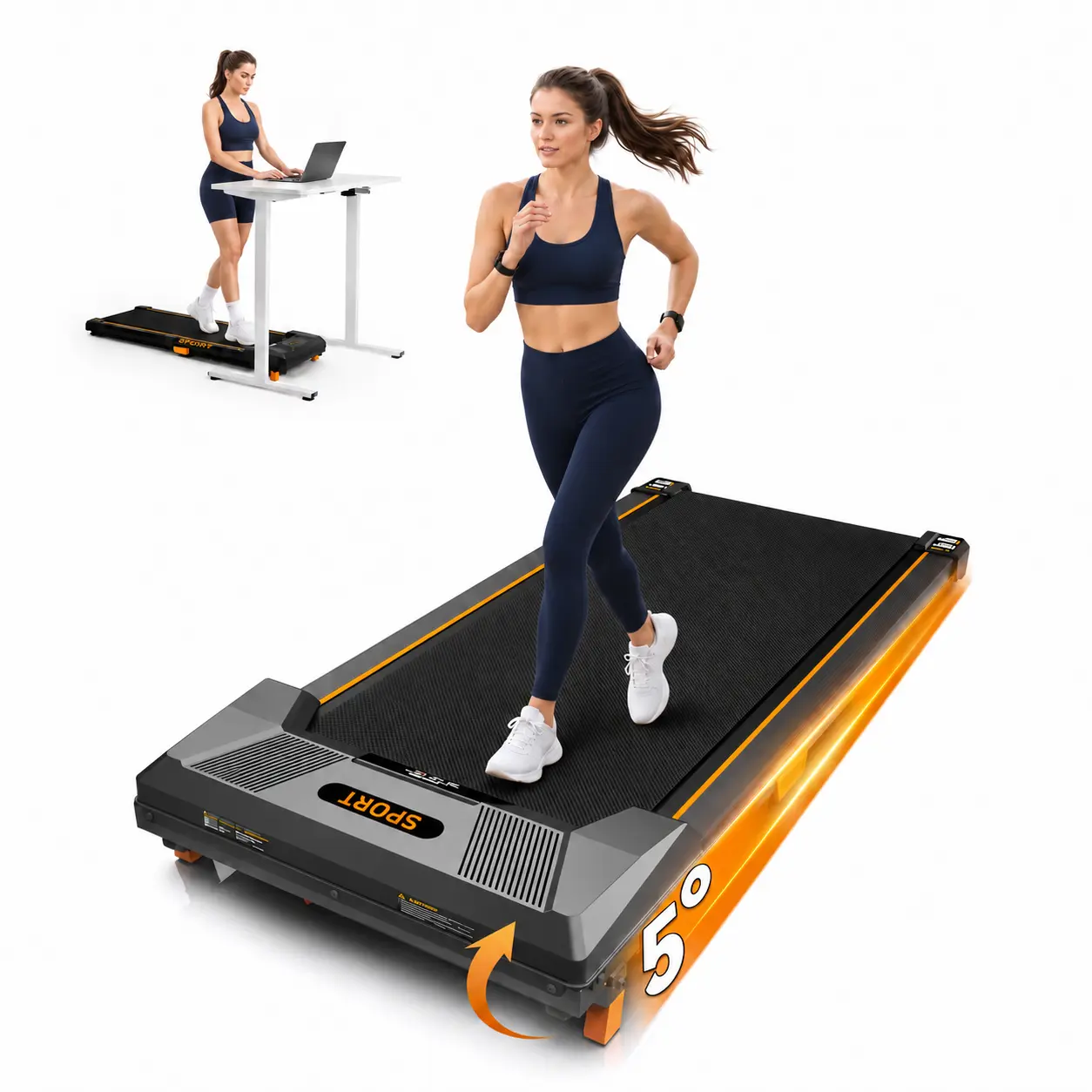 3-in-1 Treadmills Home, Flat/Incline Under Desk Treadmill, Shock-Absorbing Quiet Walking Pad, Exercise Equipment with Remote Control, 330 lbs Capacity, with LED Display