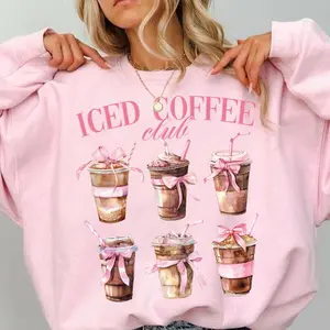 Coquette Iced Coffee Club Sweatshirt & T shirt, Trendy Mom Coffee Lover, Coquette Bow Shirt, Coquette  Sweatshirt, Coffee Lover Soft Girl Era, Coffee , Coquette Mama  Sweatshirt, Pink Bow, Trendy Cofee Shirt, Girls Club