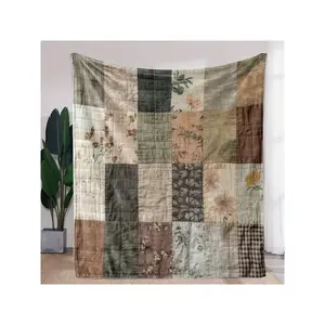 Vintage Muted Cottage Style Patchwork Floral Cozy Soft Quilted Throw Blanket