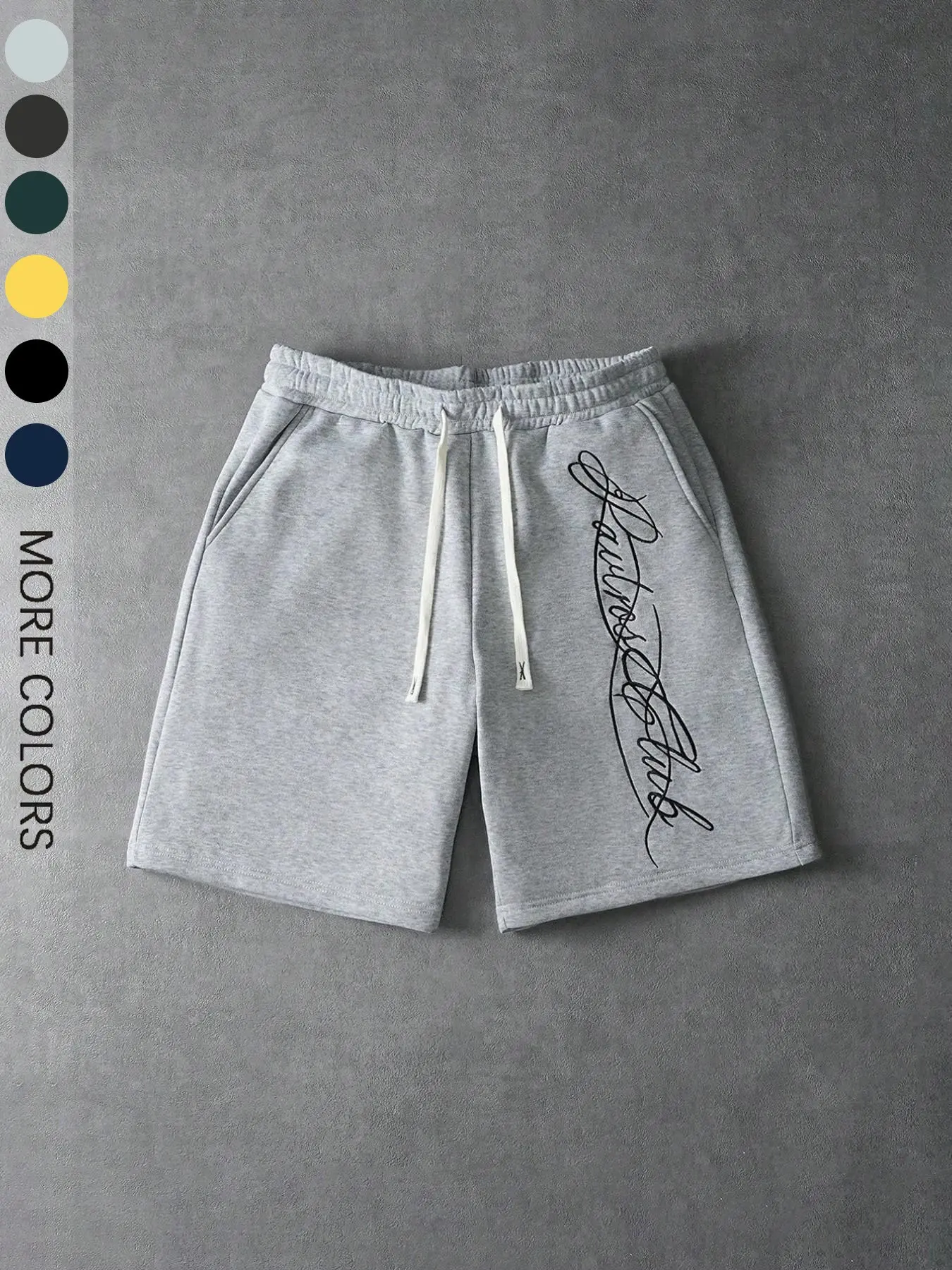 Unisex Street Style Signature Handwriting Print Shorts, Casual Elastic Drawstring Waist Knit Sports Shorts, Fashion Bottoms for Daily Wear, Drawstring Athletic Shorts