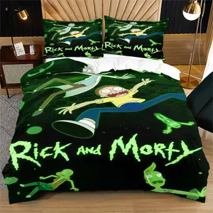 Rick and Morty Pattern Printed Soft Durable Bedding Set, Includes 1 Duvet Cover And 1 Or 2 Pillowcases, Excluding The Duvet Core And Pillow Core,  Modern Style Bedroom Decor