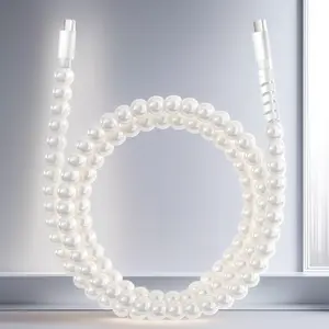 60W Fast Charging USB-C Cable 3.3ft: White Pearl Beaded Cable for iPhone 15/16/17 Pro Max, iPad, Samsung Galaxy S24/S25, AirPods & More