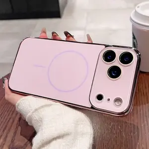 Luxury Magnetic Electroplate Shockproof Matte Original Color 17 Pro Max Phone Case with Lens Protector for iPhone Magsafe 17 16 Plus 15 14 13 12 11 Wireless Fundas Cover for Women Girls